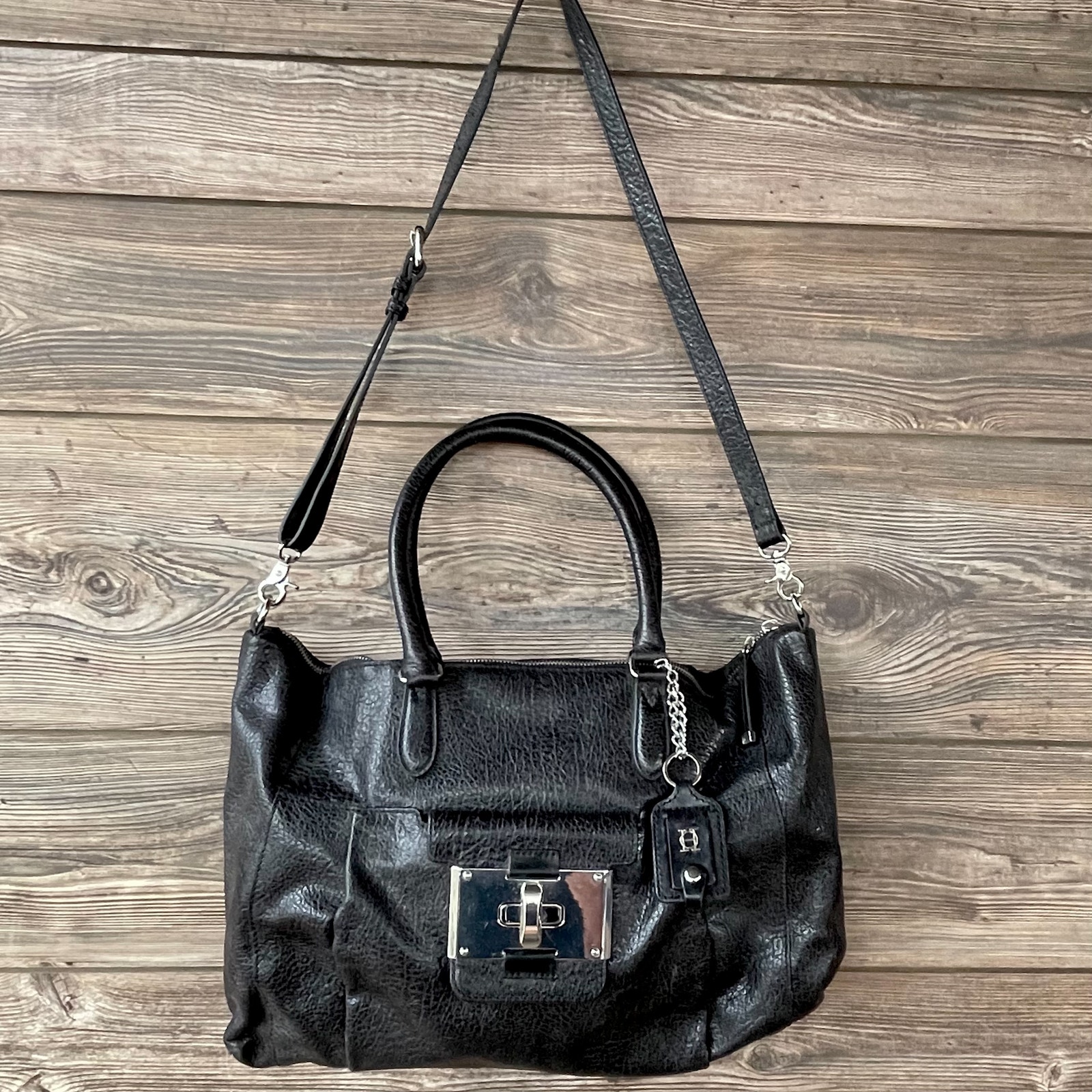 Joy Gryson Black Leather Bag Purse Satchel Crossbody Euc A100304